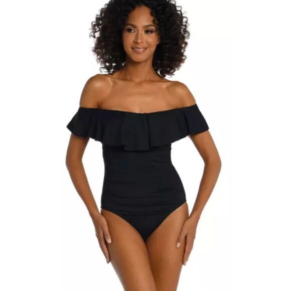 La Blanca Island Goddess Off Shoulder Ruffle One Piece Size 12 NWT - Picture 1 of 3